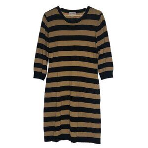 Merona Women Brown Black Sweater Dress XL Stripe 3/4 Sleeve Travel Summer Casual